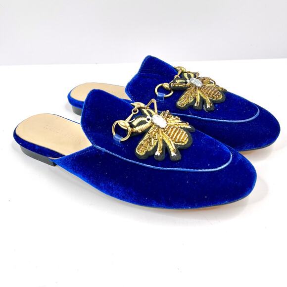 Kaitlyn Pan Size 9.5  Royal Blue Velvet Mule w/ Bee Patches, Jewel, Horse Bit - Picture 4 of 12